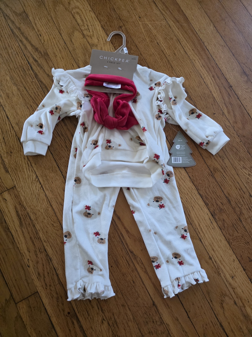 chick pea Cream Two-Piece Pajama Set with Pink Headband